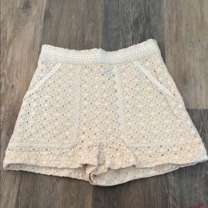 Zara Eyelet Lace Women's Shorts in Cream Small High Waist